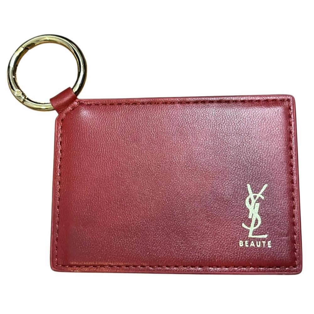 YSL Beaute Mirror Keychain Yves Saint Laurent Red Gold Logo Compact Pocket